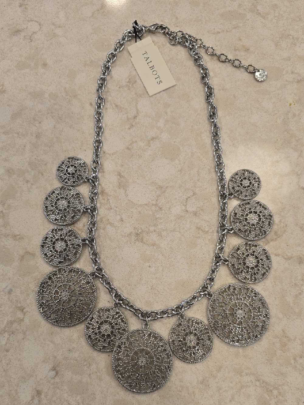 Talbots Silver-Tone Filigree Medallion Bib Style Necklace